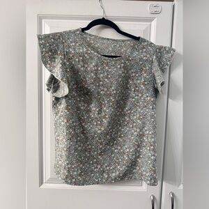 Floral Ruffle Sleeve Blouse in Sage Green